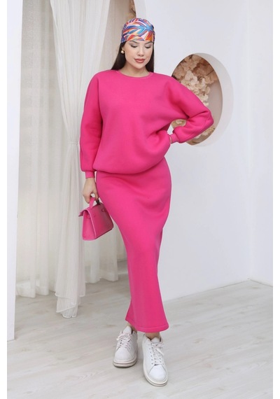 Lodmela Basic Comfort Şardonlu Etekli Takım 6073-fuşya Fuşya