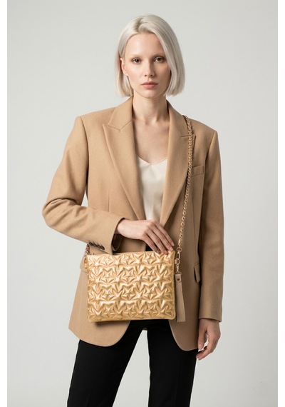 Gl-003 Yıldız Dikişli Kadın El Çantası Clutch Çanta Omuz Çantası Çapraz Çanta Pörtföy Çanta Platin PLATİN