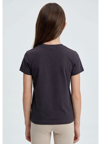 Antrasit O Yaka Standart Fit Basic Unisex Çocuk T-shirt - 11328 Antrasit
