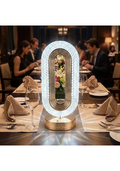 Bay Oval Şeklinde Kristal Led Masa Lambası Dokunmatik, 3 Renk Işık Modlu, Şarjlı Dekoratif Gece Lambası Bx40 Standart