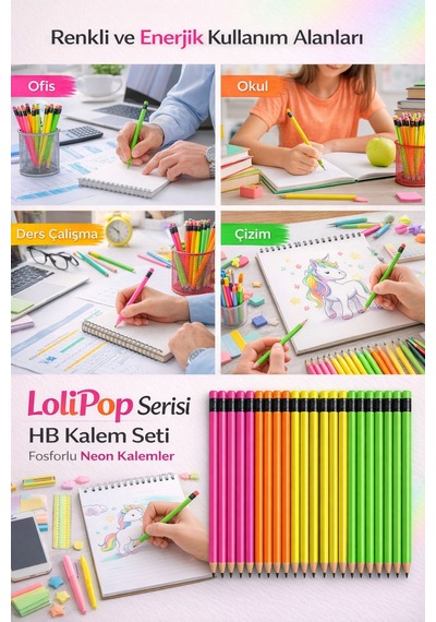 Lolipop Serisi 24 Lü Fosforlu Hb Kurşun Kalem 24'lü