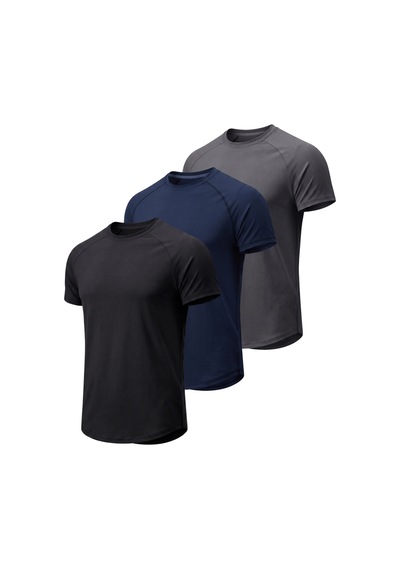 Genius Store 3'lü Paket Erkek Spor Tişört Pamuklu Esnek Günlük Kullanıma Uygun Premium Rahat Kalıpt-shirt Siyah-füme-lacivert