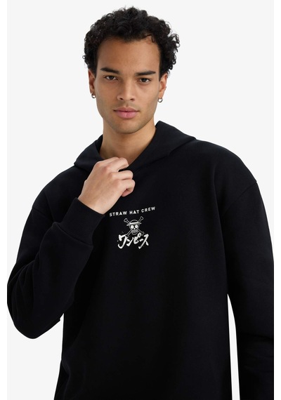Defacto One Piece Boxy Fit Kapüşonlu Sırt Baskılı Sweatshirt E9321ax25aubk81 Siyah