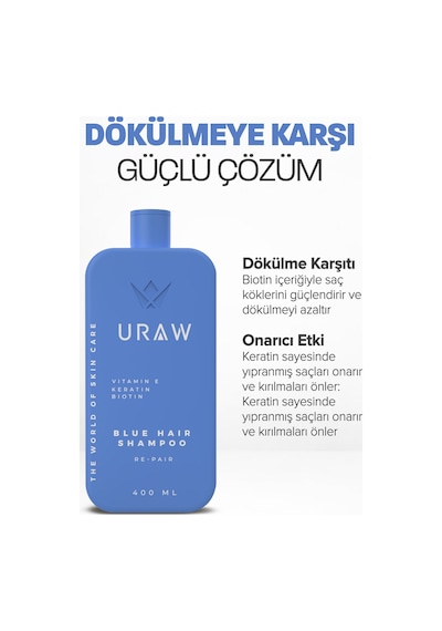 Uraw Biotin Ve Keratin İçeren Dökülme Karşıtı Mavi Şampuan 400 ML
