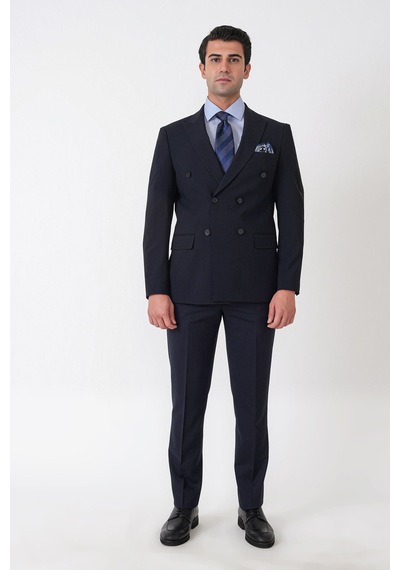 Efor Slim Fit Esnek %97 Yünlü Düz Lacivert Kruvaze Takım Elbise Tk 956