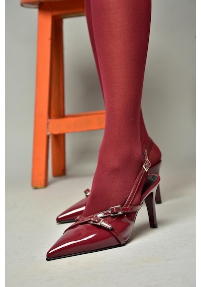 Fox Shoes S654071908 Bordo Rugan Kısa Topuklu Kadın Ayakkabı Bordo