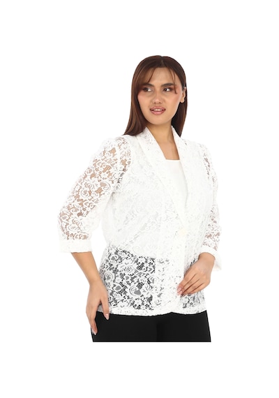Lady Majestic Dantel Büyük Beden Kadın Ceket 44709 Beyaz