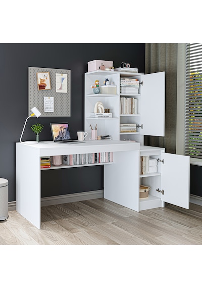 Nora Raflı Çalışma Masası , Çalışma Ofis Masası Sağ Dolaplı, Bilgisayar Masası Beyaz Nora Raflı Çalışma Masası , Çalışma Ofis Masası Sağ Dolaplı, Bilgisayar Masası Beyaz