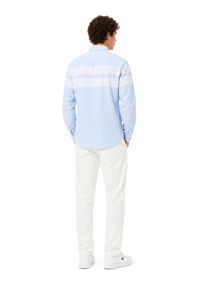 Lacoste Men's Slim Fit Blue Shirt Slim Fit Pamuklu Renk Bloklu Erkek Gömlek Mavi