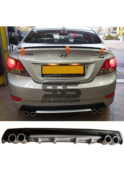 Hyundai Accent Blue Difüzör Arka Tampon Eki 4 Egzoz Çıkışlı Gri Lüx Tip