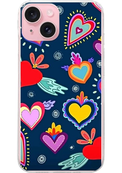 Apple Uyumlu iPhone 15 İle 1mm Slim Fit Retro Renkler 3 Baskılı Şeffaf Kılıf