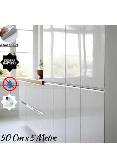 Parlak Beyaz Arkası Gri Mobilya Ve Dolap Kaplama Folyosu 50 Cm X 5 Metre