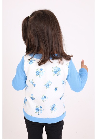 Toontoy Kids Toontoy Kız Bebek Hırka Çiçek Baskılı Mavi