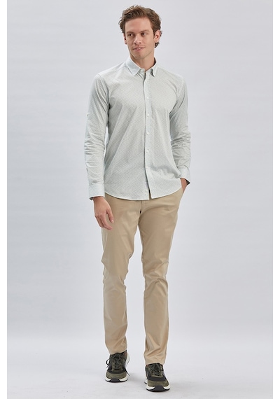 İmza Koyu Haki Kısalabilir Kol Baskılı Düğmeli Yaka Cepsiz %97 Pamuk %3 Elastane Klasik Slim Fit Gömlek 1004240116 Koyu Haki
