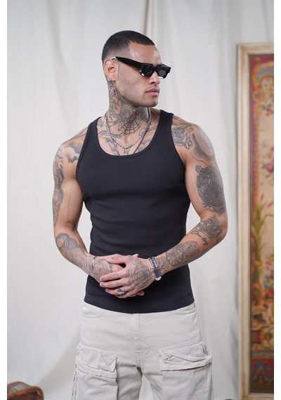Slim Fit Kaşkorseli Esnek Düz Erkek Sporcu Atlet Siyah
