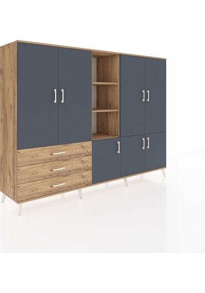 Hyperion Dolap 11 Raflı 3 Çekmeceli 7 Kapaklı 220x44x163 Çam-antr Çam-antrasit/çam