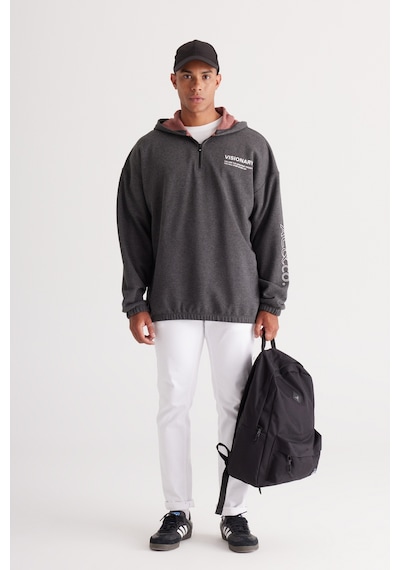 AC&Co / Altınyıldız Classics Erkek Antrasıt Melanj Oversize Bol Kesim Kapüşonlu Baskılı Sweatshirt Antrasit AC&Co / Altınyıldız Classics Erkek Antrasıt Melanj Oversize Bol Kesim Kapüşonlu Baskılı Sweatshirt Antrasit