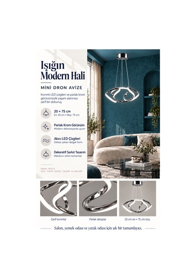 Dron Küçük Mini Modern Ledli Avize 3 Renk Power Ledli Krom Kaplama Kumandalı Çoçuk Odası Yatak Odası Mutfak