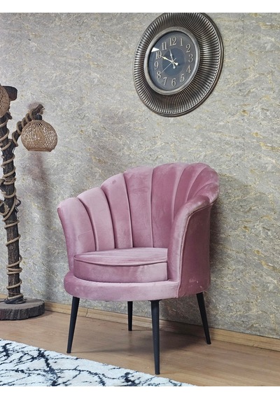 Zafir Tekli İstiridye Siyah Boyalı Sivriltme Ayak Çay Seti Koltuk Tekli Berjer , Balkon, Salon, Ofis Pembe