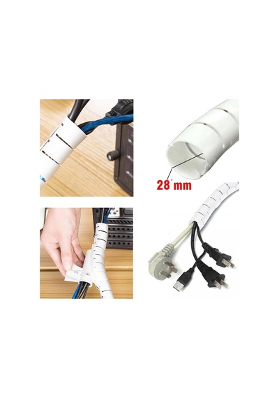 Tr Beyaz Renk Spiral Kablo Toplayıcı Kablo Düzenleyici Spiral Ø 0.28mm1,5m