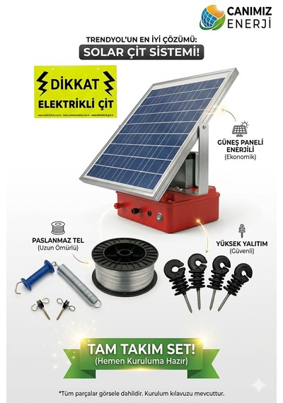 15 Dönüm Güneş Enerjili Elektrikli Çit Dev Paketi - Ayı Domuz Koruma Tam Set 1500m Tel - 24ah Akü
