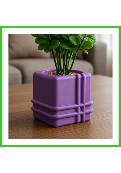 Vaveni 3d Baskı Square Planter - Izgara Desenli Küp Saksı-mor Arz
