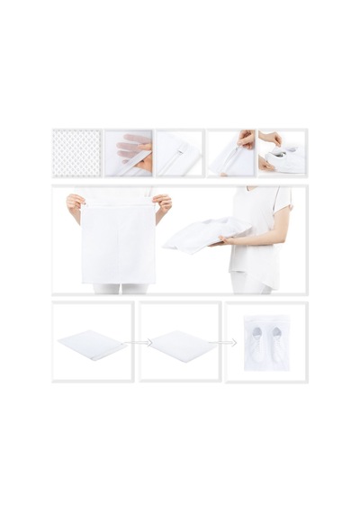 3 Adet Beyaz Fermuarlı Ayakkabı Çamaşır Yıkama Filesi Torbası 35x40 Tr Diğer