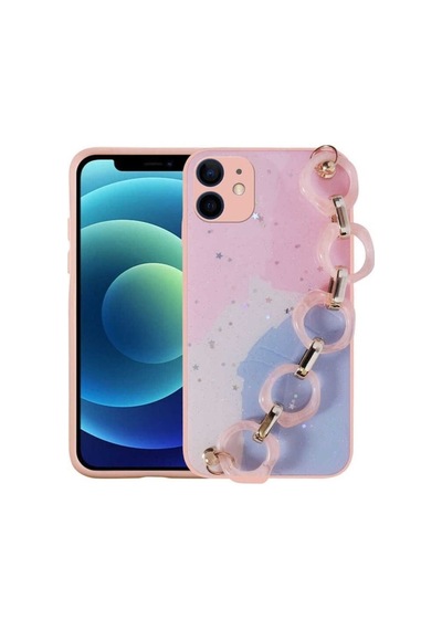 Apple Uyumlu iPhone 11 Kılıf Simli Desenli El Askılı Tutacaklı Zore Elsa Silikon Kapak Pembe