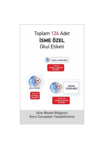 İsimli Okul Etiketi Defter Kitap Kalem Sticker Seti 126 Adet