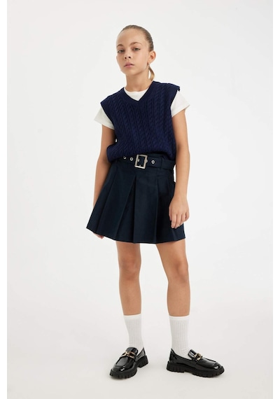 Defacto Kız Çocuk Kemerli Gabardin Pileli Etek D3214A824WNNV253 Lacivert
