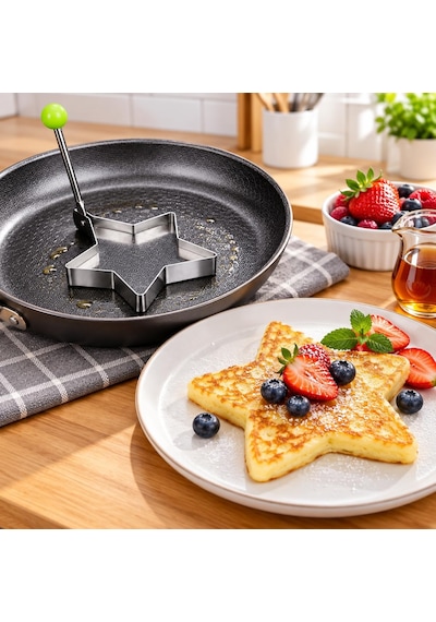 Paslanmaz Çelik Yumurta Ve Krep Şekillendirici Kalıp, Yapışmaz Pancake Omlet Pişirme Aparatı, Kahvaltılık Yumurta Formu, Pratik Metal Pişirme Kalıbı Beş Köşeli Yıldız Çok Renkli