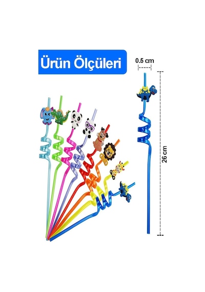 Figürlü Pipet 2 Adet Sevimli Renkli Kıvrımlı Pipet 26 Cm Ev Dekoratif Kokteyl Yıkanabilir Emoji Çocuklar İçin