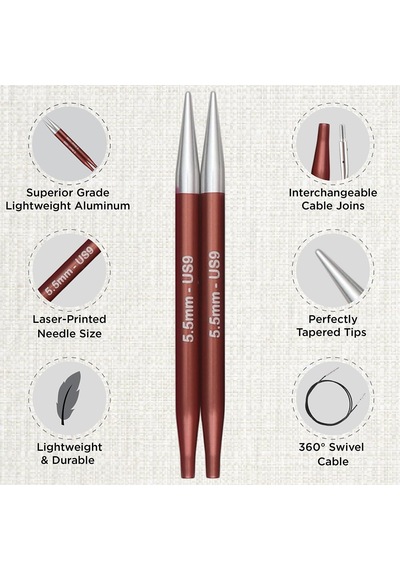 Değiştirilebilir Yuvarlak Örgü İğnesi Uçları, Delüks Set, Zing, 3,50-8,00 Mm Standart
