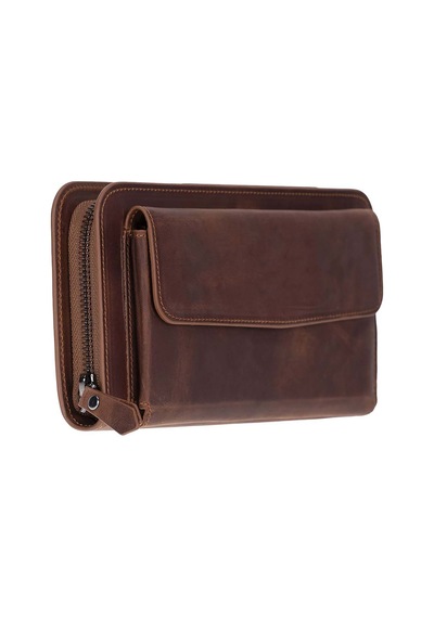Bloominbag Faron Saddle Heritage Telefon Bölmeli Hakiki Deri Unisex Clutch Çanta kahverengi