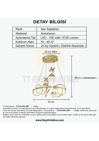 Tt314-3tpl-sr Tt Ayd Büyük Sarmal Modeli Sarı Kaplama Led Avize SARI
