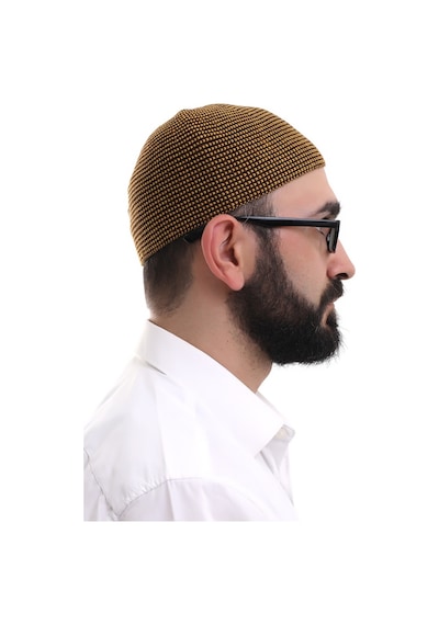 Hardal Kışlık Nokta Desenli Orlon Namaz Takkesi Sarı