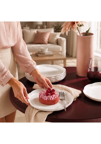 Kütahya Porselen Bone Camila 6 Parça 20 Cm Pasta Tabağı Seti Sade Beyaz