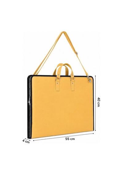 40x55 Cm Suni Deri Saplı Ve Askılı Resim Proje Çantası Sarı 35x50 Cm Uyumlu, Cepli
