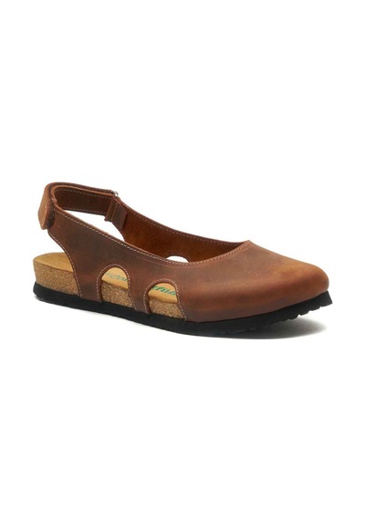 Comfortfusse Belinda - Kadın Ortopedik Hakiki Deri Sandalet Kahverengi Yağlı Deri