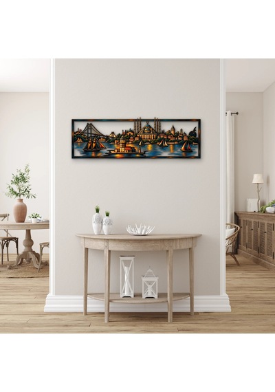 İstanbul Boğazı Panosu - Metal Tablo - Dec0257 120 X 39 Cm Çok Renkli
