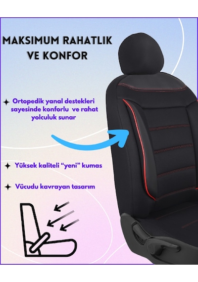 Dacia Duster Araçlara Uyumlu Tam Takım Flex K Model Oto Koltuk Kılıfı Siyah-kırmızı