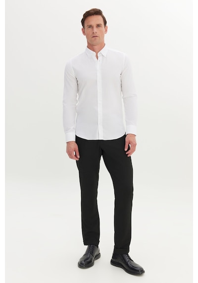 Ac&Co / Altınyıldız Classics Erkek Beyaz %100 Pamuk Slim Fit Dar Kesim Düğmeli Yaka Oxford Gömlek