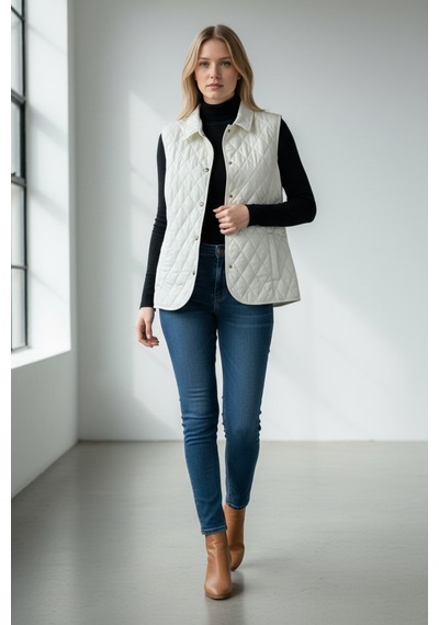 CottonCool Kadın Kapitone Yelek Krem