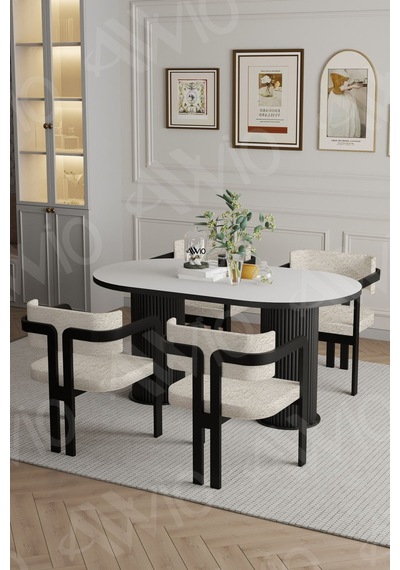 Avvio Nidya Ptt Lake Mdf Ayak 4'lü Tokyo Metal Demonte Sandalye 80x140 Masa Sandalye Takımı Beyaz
