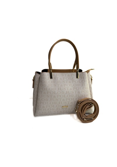 Kadın Monogram Baskılı Orijinal Just Polo El Ve Omuz Çantası Ayarlanabilir Askısıyla 2120mh Krem Camel