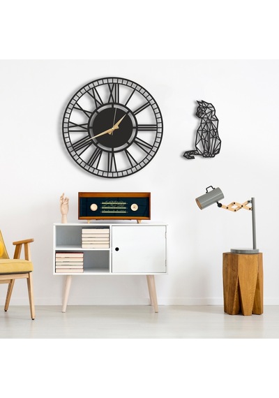 50X50 Dekoratif Duvar Saati + Ahşap Tablo 35 Cm (487861084) Siyah