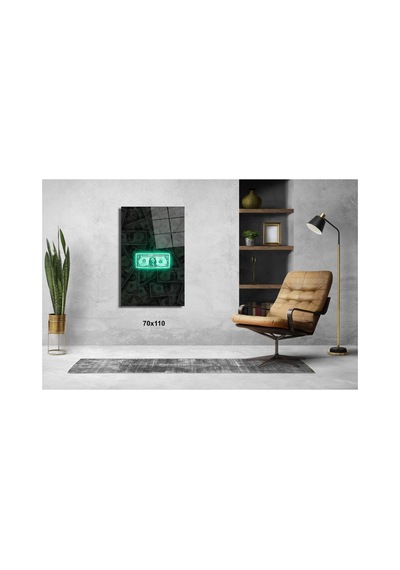 Neon Işıklı Dolar Cam Tablo Pct0817 Modern Dekorasyon Temalı Dekoratif Duvar Tablosu, Salon, Ev Ve Ofis Dekoru,