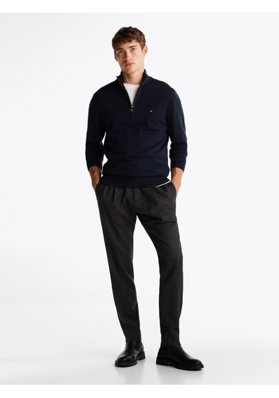 Tommy Hilfiger Pıma Org Ctn Cashmere Zıp Mock Erkek Mavi Kazak - Mw0mw28049