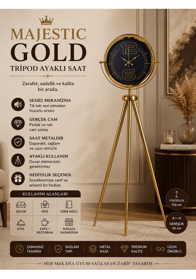 Majestic Gold Tripod Ayaklı Salon Saati