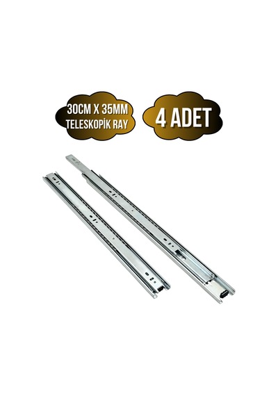 Teleskobik 35mm Çekmece Ray Bilyeli Mobilya Dolap Rayı 30cm 35mm 4 Takım Krom Çok Renkli